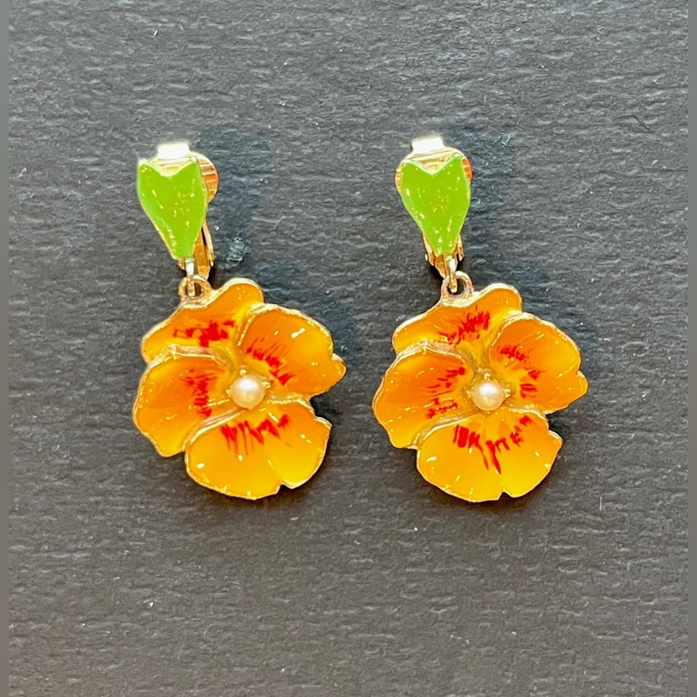 Vintage Floral Bold Statement Earrings Enamel Flower